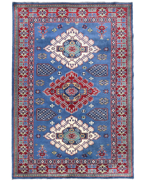 4x6 Feet Blue Shirvan Afghan Hand Knotted Geometric Wool Area Rug